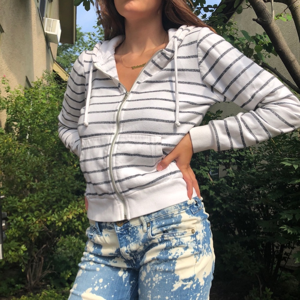 Zip Up Striped Hoodie Sweatshirt